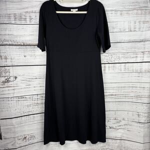 Garnet Hill Dress Med Black Cotton Blend Pullover Empire Waist‎ Scoop Neck